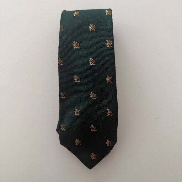 JOS. A. Bank Dark Green Silk Club Crest Shield Pattern Tie - Picture 2 of 4